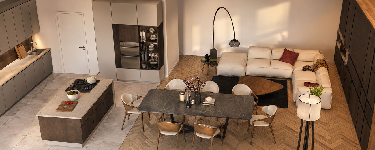 169 m² direkt am Schloss-Park Moers - Wohnraum-Umnutzung möglich - € 1.390/ m² – Animation Wohnküche