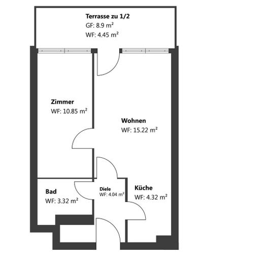 Lage, Lage, Lage! Leerstehende, provisionsfreie, renovierungsbedürftige 2-Zi-Gartenwohnung – Grundriss