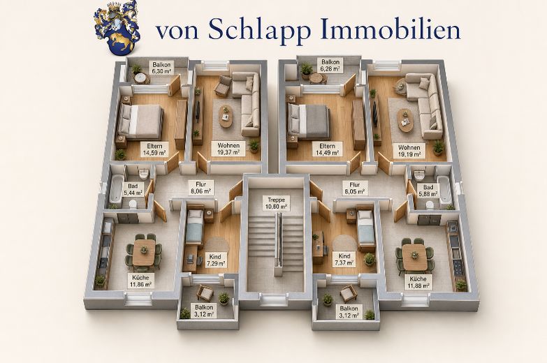 Kernsaniertes 6-Familienhaus mit Wärmepumpe, Garagen und Energieklasse A – Grundriss EG