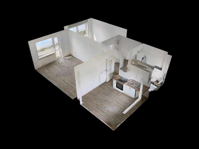 Hübsche 2-Zimmer-Wohnung mit BALKON, EBK und viel Lichteinfall – 3D-Ansicht Grundriss