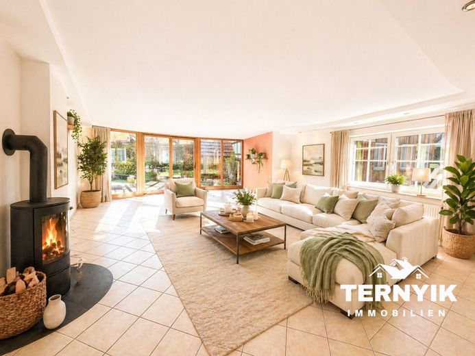 Virtuelles Homestaging Wohnzimmer - Kaminanschluss möglich!
