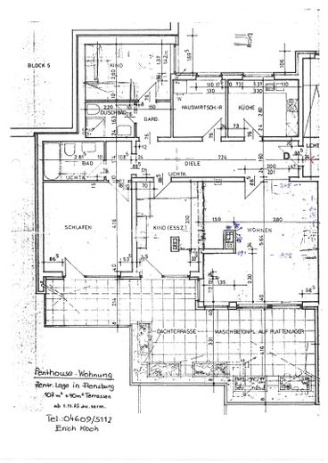 Penthousewoning met groot dakterras en nabij de Förde van particulier – Grundriss aktuell 4-Zimmer