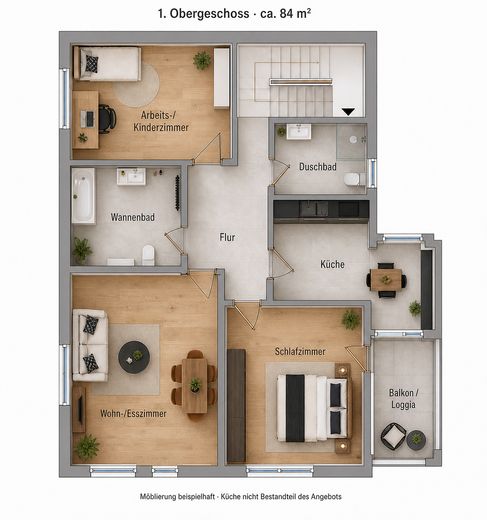 Frankfurt vor der Haustür: hochwertige 84-m²-Wohnung mit Balkon im stilvollen 3-Parteien-Haus – Grundriss