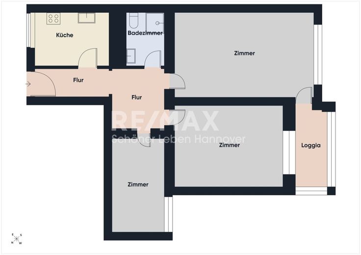 Renovierungsbedürftige 3- Zimmer Wohnung mit sonniger Loggia – Grundriss