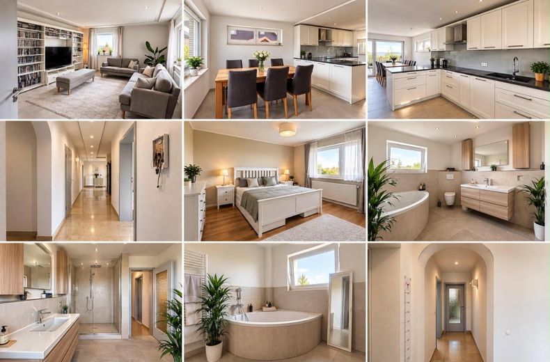 Twee-onder-een-kapwoning met weids uitzicht en grote tuin – Wohn- & Esszimmer, Küche, Bad