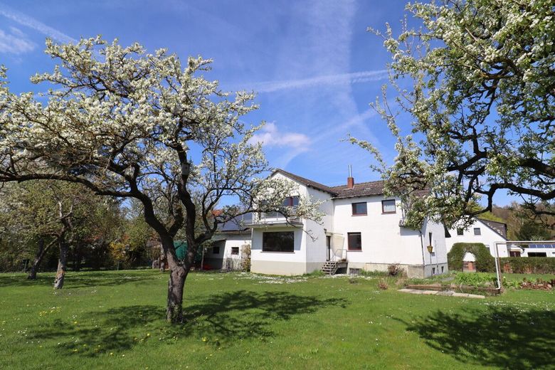 Großes EFH mit PV-Anlage, Kamin, Keller, Garagen und herrlichem Garten ! – Außenansicht mit Garten