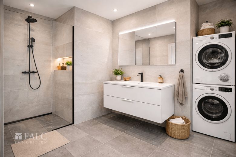 "Individuell fertigstellen &amp; profitieren - helle Wohnung mit Balkon und Tiefgaragenstellplatz" – Badezimmer - Ki