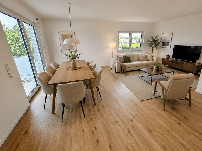 Luxus-Maisonette mit eigenem Eingang | Erstbezug | Klimaanlage | Wallbox | Einbauküche | 2 Bäder – Wohnzimmer: virtuell möbliert