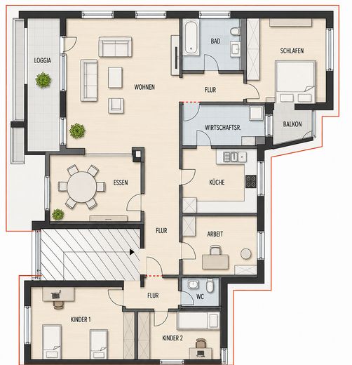 Placement financier avec perspectives – 2 logements loués + parking souterrain | 135 m² | 17.640 € de loyer annuel hors charges – Grundriss
