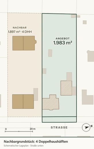 Viel Platz für Ihr Bauvorhaben: 1.983 m² Baugrundstück in Berlin-Staaken, provisionsfrei – Lageplan mit Nachbarbebauung