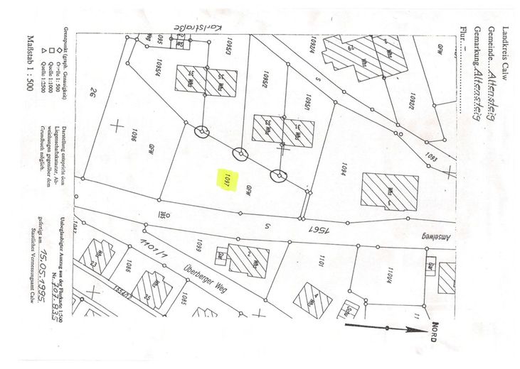amtlicher Lageplan Amselweg, Flst. 1097, Altensteig