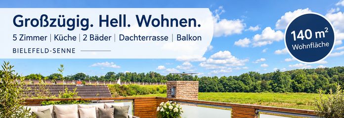 Maisonette daire, 5 oda+mutfak+2 banyo, balkon+çatı terası, Bielefeld-Senne’de sakin konut bölgesi – Dachterrasse