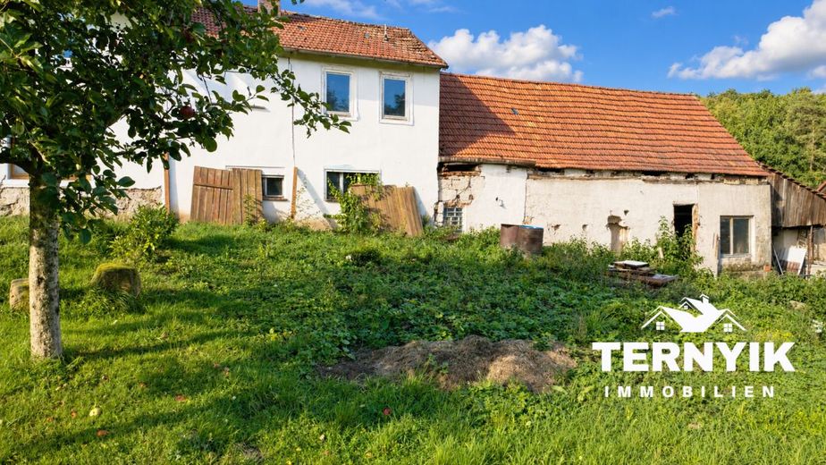 Großes Grundstück mit Altbestand - Bauland + Grünland! Kleines Schnäppchen-Haus bei Bamberg / Ebern – Südseite - Großes Grundstück