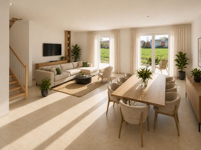 Casa bifamiliare, classe energetica A+, pompa di calore, ottime condizioni, vista aperta a ovest – Lichtdurchfluteter Wohnbereich