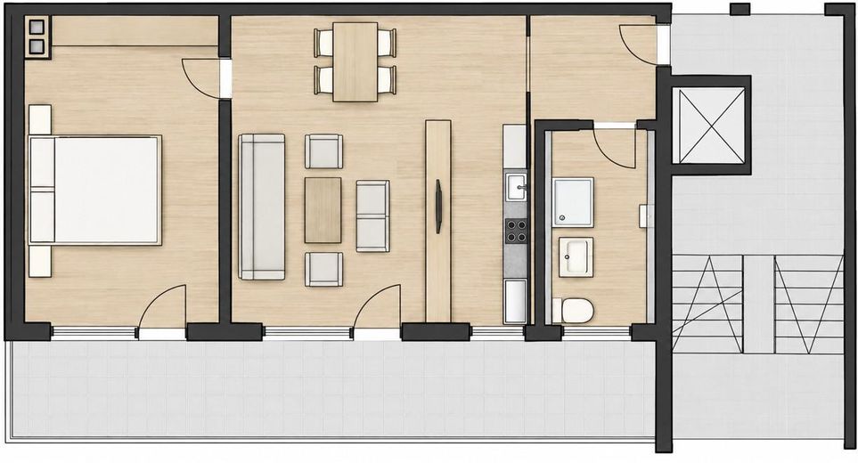 Eerste bewoning na renovatie 2-kamerappartement, met balkon, inbouwkeuken en parkeerplaats in de ondergrondse garage – Grundriss 2-Zimmer Wohnung