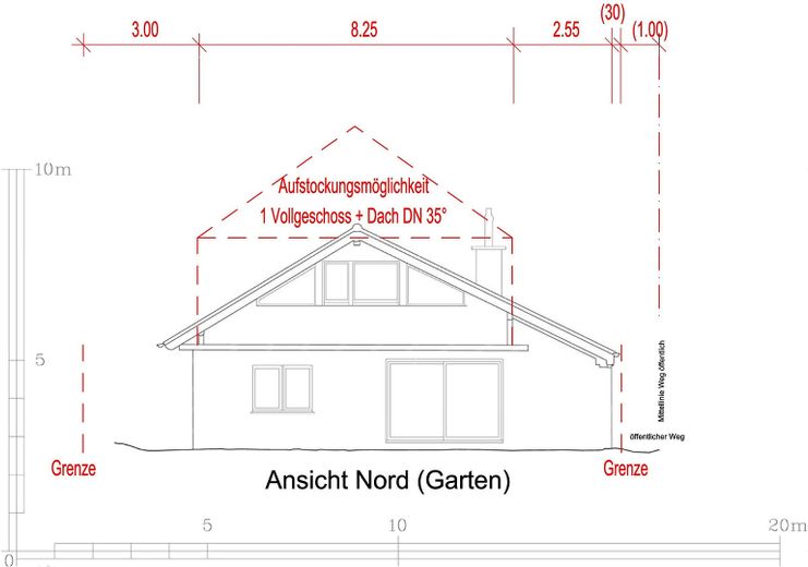 Einfamilienhaus mit Erweiterungspotenzial – Zeichnung Gartenseite