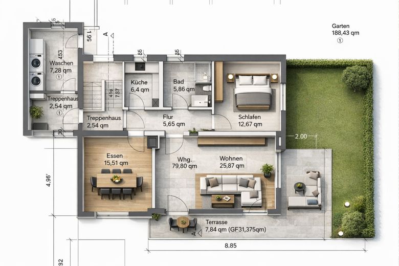 Ankommen und wohlfühlen - moderne 3-Zimmer-Wohnung mit großem Garten – Grundriss