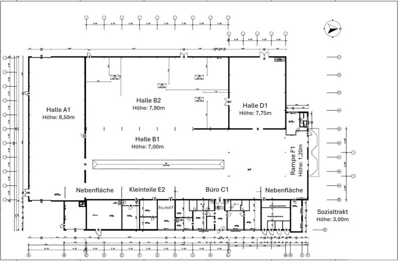 Storage, Fitness oder klassische Fertigung in Top-Lage von Löhne, Außengelände mit Top-Sichtbarkeit! – Grundriss mit Hallenhöhen