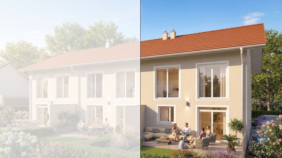 Top-Lage im 3er-Ensemble: Familienfreundliches Reihenendhaus in Obing/Frabertsham – Gartenansicht