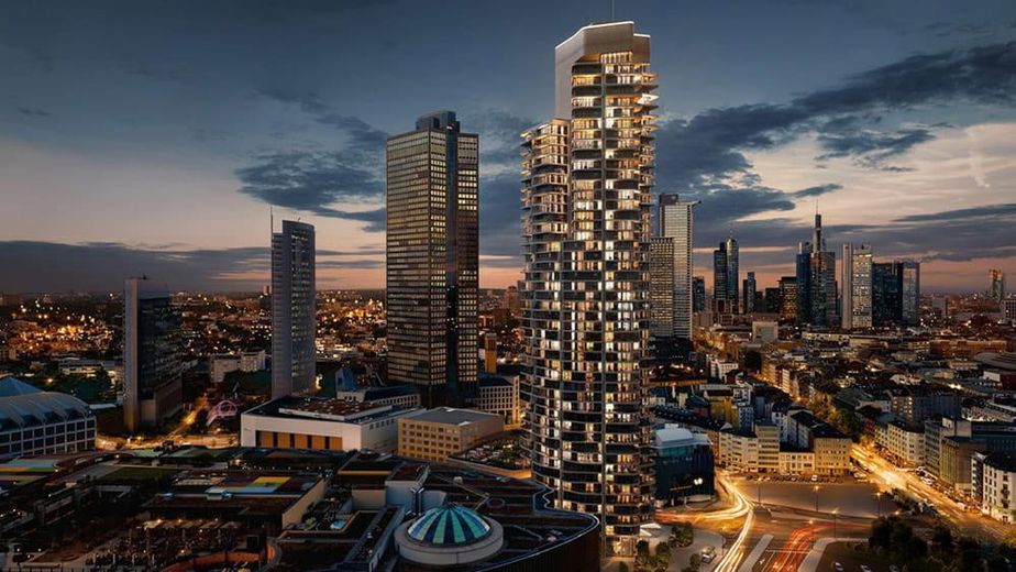 Elegante 4-kamer-eigenaarswoning in de Grand Tower – exclusief wonen boven de daken van Frankfurt – Außensicht