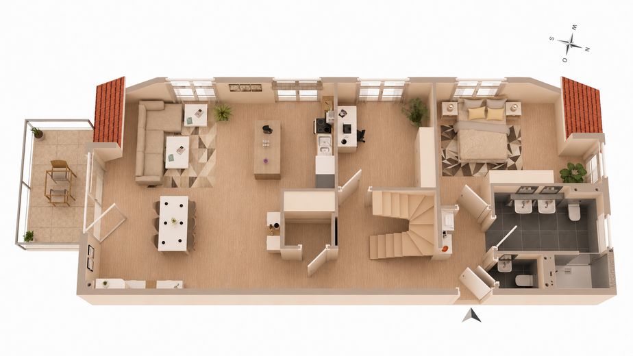 Familienfreundliche 5,5-Zi.-Maisonette in Ergenzingen – Balkon, TG-Stellplatz, ruhige Lage – 3D-Grundriss 1. DG
