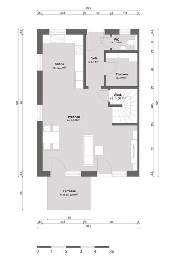 Neubau KFW 40-QNG Plus Reihenmittelhaus im Ortskern von Dettingen – Erdgeschoss