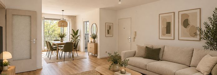 Appartamento modernizzato di 3 locali con ampio balcone esposto a ovest sul verde e posto auto interrato – senza provvigione – Einrichtungsbeispiel Wohnen