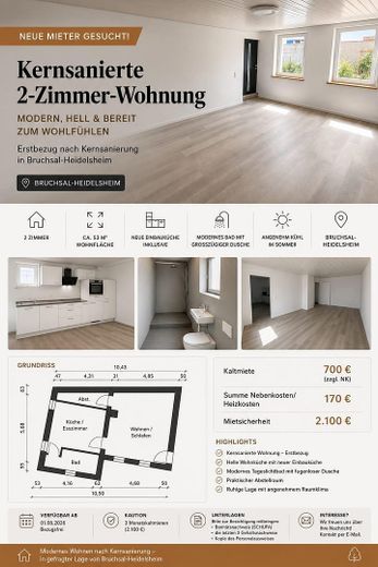 Kernsanierte 2-Zimmer-Wohnung mit großer Wohnküche in Bruchsal-Heidelsheim – Titelbild