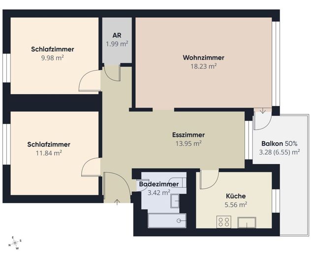 Huchting | Gepflegte 3-Zimmer-Wohnung im Hochparterre mit Balkon – S&amp;P | Grundriss Hochparterre