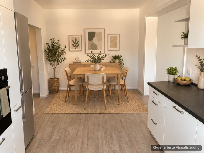 Frisch renovierte 2-Zimmer-Wohnung für 1-2 Personen, Balkon, Einbauküche, ca. 61 m², Lünen-Wethmar – KI - Essbereich, Küche
