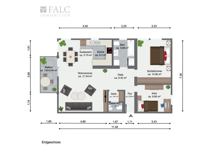Mittendrin und doch im Grünen - FALC Immobilien Heilbronn – Grundriss optimiert