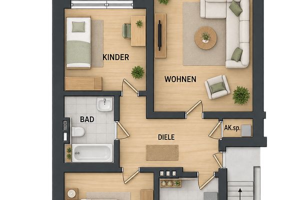 Balkonlu, 3 odalı zemin kat daire, 01.11.2026 tarihinden itibaren boş