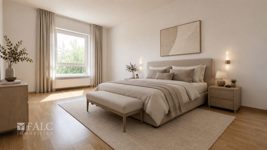 Wohnen mit Weitblick: 3 Zimmer, Balkon, 2 Stellplätze &amp; Blick ins Grüne – Schlafzimmer Gestaltungsvorschlag
