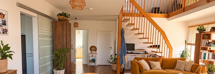 Helle offene Dachgeschosswohnung mit Blick ins Grüne – Wohnzimmer