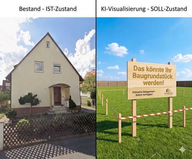 Seltene Gelegenheit: Baugrundstück mit Abrisshaus und großen Garten in Stein-Unterweihersbuch – Baugrundstück Stein Vorher-Nachher 002
