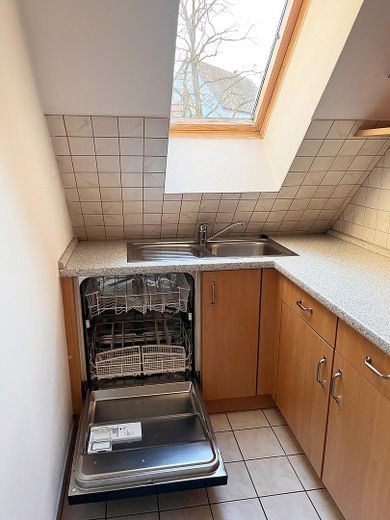 Helle Dachgeschosswohnung mit Loggia, Stellplatz und Wohlfühlfaktor in Langenzenn – Einbauküche mit Geschirrspüler