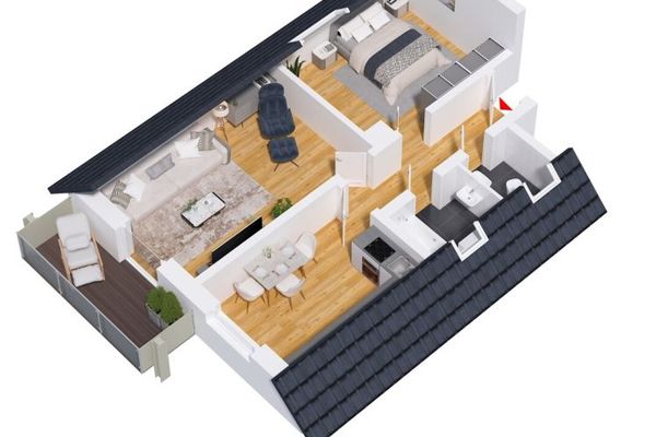 Appartamento mansardato completamente ristrutturato con 2 locali, cucina abitabile e grazioso balcone