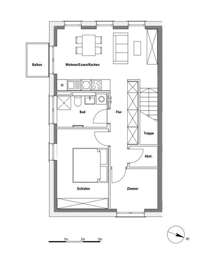 Aantrekkelijk 3-kamerappartement – gezinsvriendelijk & rustig gelegen – Grundriss 59sqm
