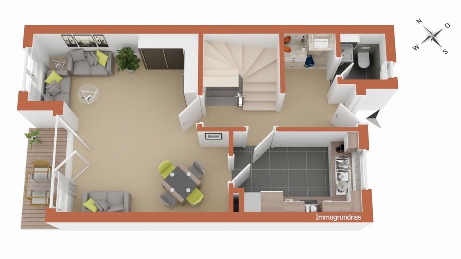 Vollunterkellertes Reihenhaus in ruhiger Stadtrandlage mit Garten und separater Garage – Grundriss Erdgeschoss