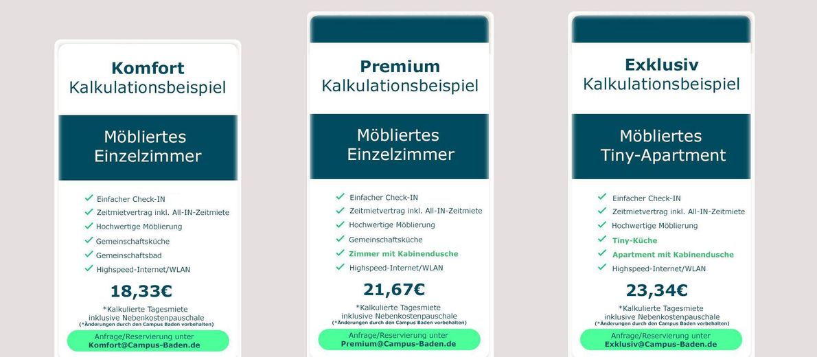 Preisbeispiel Zimmer-Typen