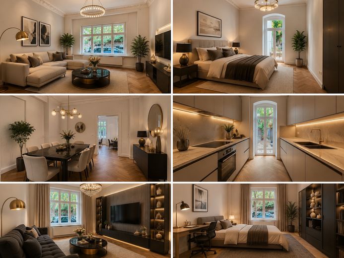 Erstbezug nach Sanierung | familiengerechte Altbauwohnung mit Terrasse in Bestlage | provisionsfrei – Visualisierung Bsp. möbliert