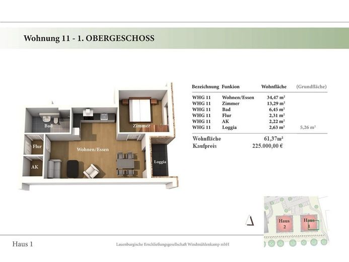 2 Zimmer 1. OG Neubau-Eigentumswohnung 1.11 – 1. OG Wohnung 1.11