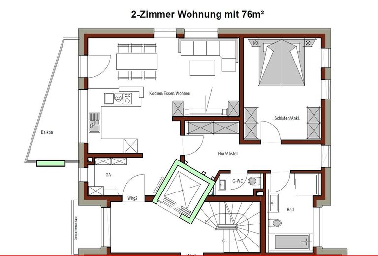 Exklusive 2,5 Zimmer Wohnung mit Aufzug, Niedrigenergiehaus mit PV Mieterstrom – Grundriss