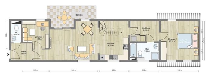 Erste Ebene - Lage im 2. OG