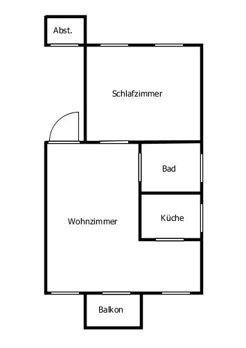 ruhige, helle 2-Raum Wohnung mit Parkettboden + Balkon + Küche – Grundriss