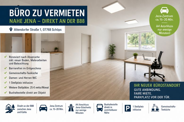78 m² Büroeinheit mit 2 Büros + Lager – direkt B88 nahe Jena – Foto 1