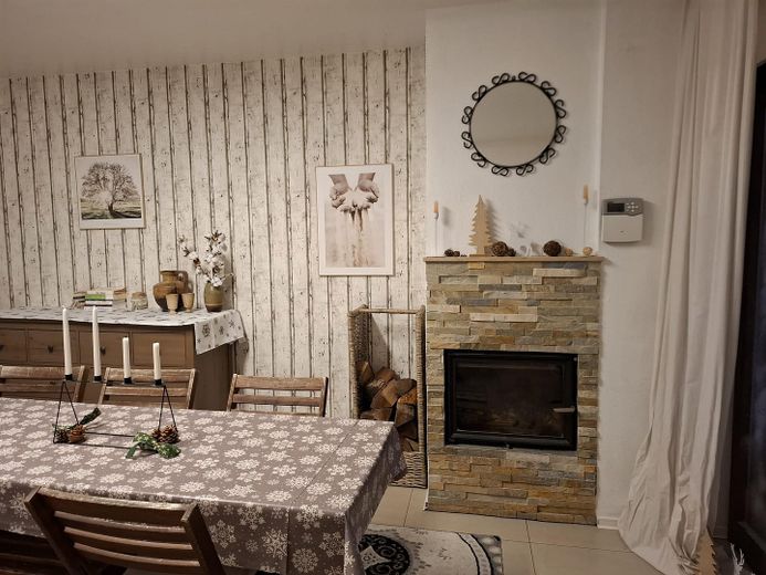 Doppelhaushälfte / Mehrgenerationenhaus / Mehrfamilienhaus / Haus – EG Kamin Wohnzimmer