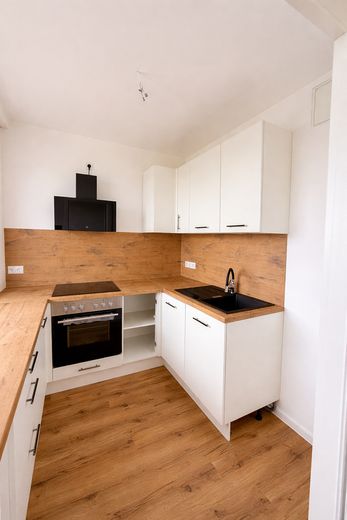 Kernsanierte 3-Zimmer-Wohnung mit moderner Einbauküche in zentraler Lage – Küche mit Einbauküche 
