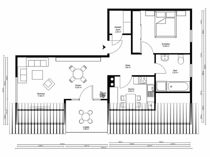 Helle 2-Zimmer-Dachgeschosswohnung mit Loggia – in gepflegtem Mehrfamilienhaus – Grundriss