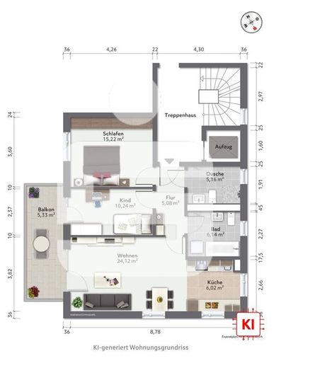 OHNE MAKLER: Neues Lebensgefühl: 3-Zimmer-Wohnung  in Unterhaching – Skizze